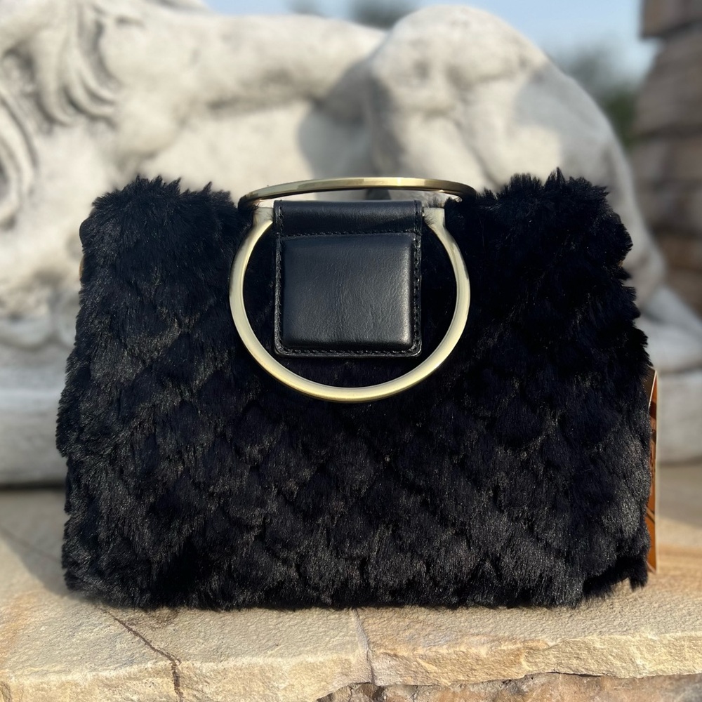 Patricia Nash Quilted Faux Fur Black Empoli Handbag Satchel